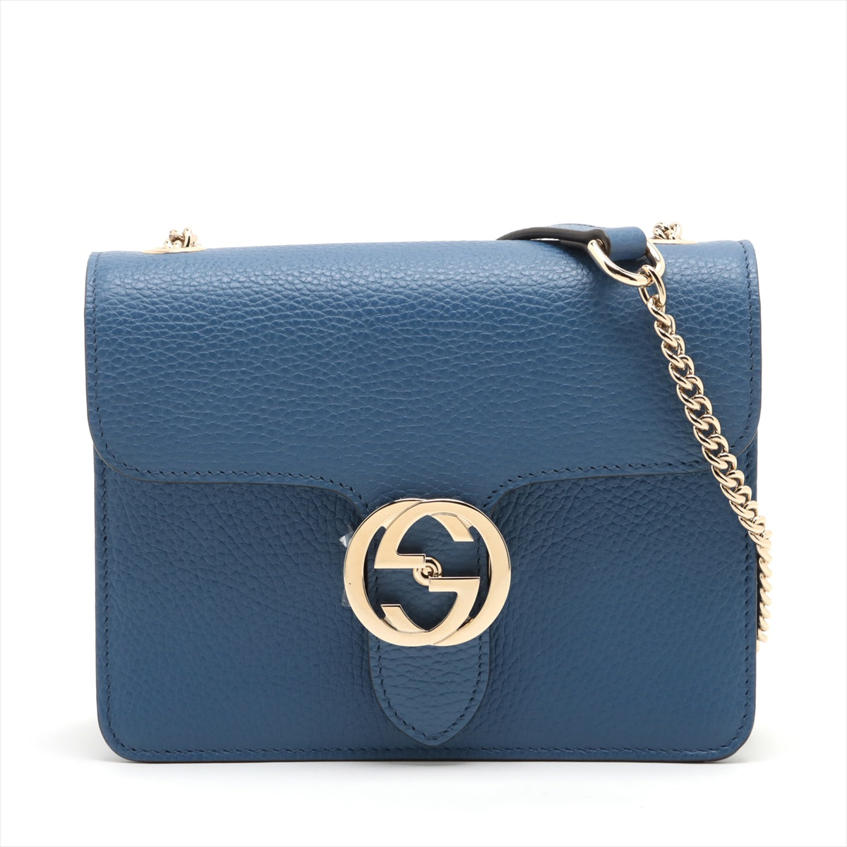 Gucci Interlocking G Leather Chain Shoulder Bag Blue 510304 LSC