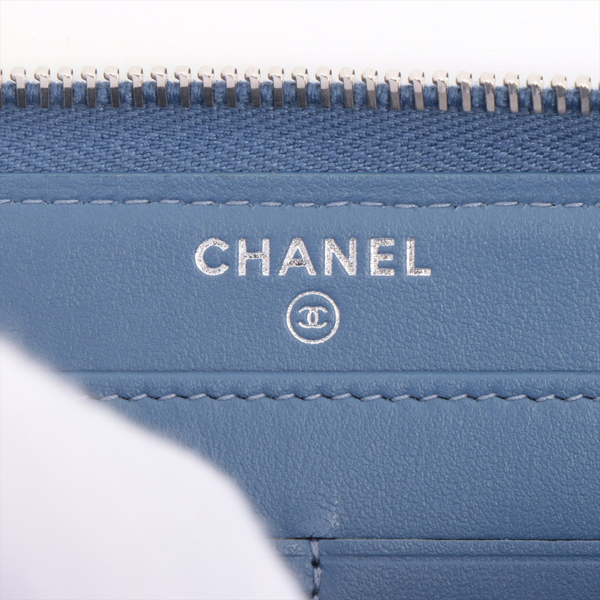 Chanel Deauville Canvas & Leather Zip Round Wallet Blue Silver Metal Fittings