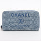 Chanel Deauville Canvas & Leather Zip Round Wallet Blue Silver Metal Fittings