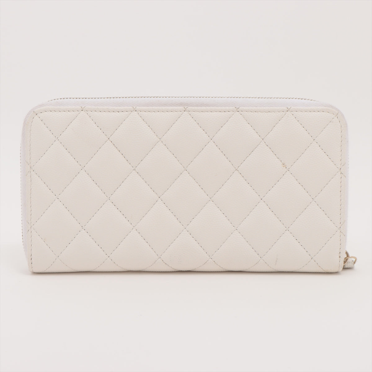 Chanel Matelasse Caviar Skin Zip Round Wallet White Gold Metal Fittings