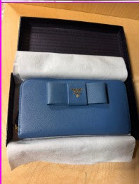 Prada Saffiano Leather Ribbon Wallet GHW with box 47838275