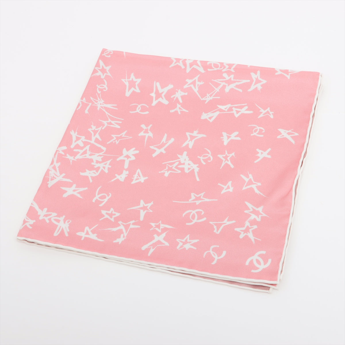 Chanel Coco Mark Star 22C Scarf Silk Pink Tsure